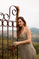 VESTIDO LONGO COM RECORTE LUREX MINI BOTÂNICA