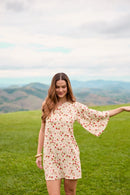 VESTIDO CURTO UM OMBRO SÓ MINI CAMPO DE MORANGOS ALGODÃO