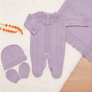 Saída de Maternidade Bebê Menino Tricot Vermelho Losangos 5 Peças