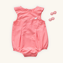 Romper Bebê Menina Tricoline Rosa e Branco Bordado Oceano 100% Algodão