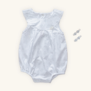 Romper Bebê Menina Tricoline Rosa e Branco Bordado Oceano 100% Algodão
