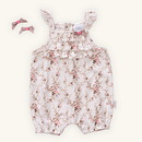 Romper Bebê Menina Tricoline Rosa e Branco Bordado Oceano 100% Algodão
