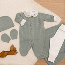 Saída de Maternidade Bebê Menina Tricot Lilás Gola Trabalhada 4 Peças
