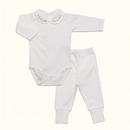 Conjunto Body Gola Floral Neutro + Calça Suedine Branco 100% Algodão