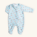 Macacão Bebê Menino Mini Tricot 100% Algodão Transportes Azul e Branco