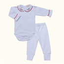 Conjunto Body Gola Floral Neutro + Calça Suedine Branco 100% Algodão
