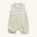 Romper Bebê Menina Tricoline Rosa e Branco Bordado Oceano 100% Algodão