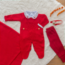 Saída de Maternidade Bebê Menina Tricot Rosa Antigo Tranças 4 Peças