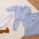 Saída de Maternidade Bebê Menino Tricot Azul Clara Barquinho 5 Peças
