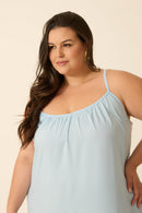 VESTIDO LONGO CROPPED COM BABADO AZUL BRISA