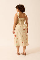 VESTIDO MIDI COM AMARRAÇÃO NAS COSTAS CAMPO DE MORANGOS ALGODÃO