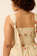 VESTIDO MIDI COM AMARRAÇÃO NAS COSTAS CAMPO DE MORANGOS ALGODÃO