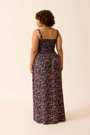 VESTIDO LONGO COM BOTÕES MINI CAMPO DE MORANGOS MARINHO