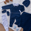 Saída de Maternidade Bebê Menino Tricot Azul Clara Barquinho 5 Peças